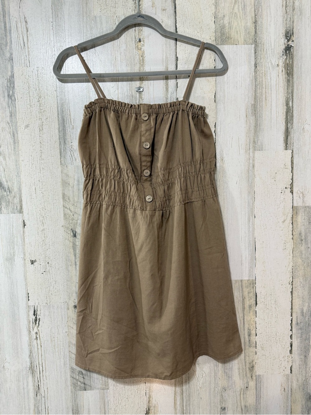 Ci Sono Linen Button-Front Spaghetti Strap Mini Dress